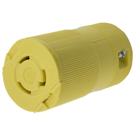 HUBBELL WIRING DEVICE-KELLEMS Locking Devices, Twist-Lock®, Valise, Female Connector Body, 20A 250V, 2-Pole 3-Wire Grounding, L6-20R, Screw Terminal, Yellow HBL2323VY